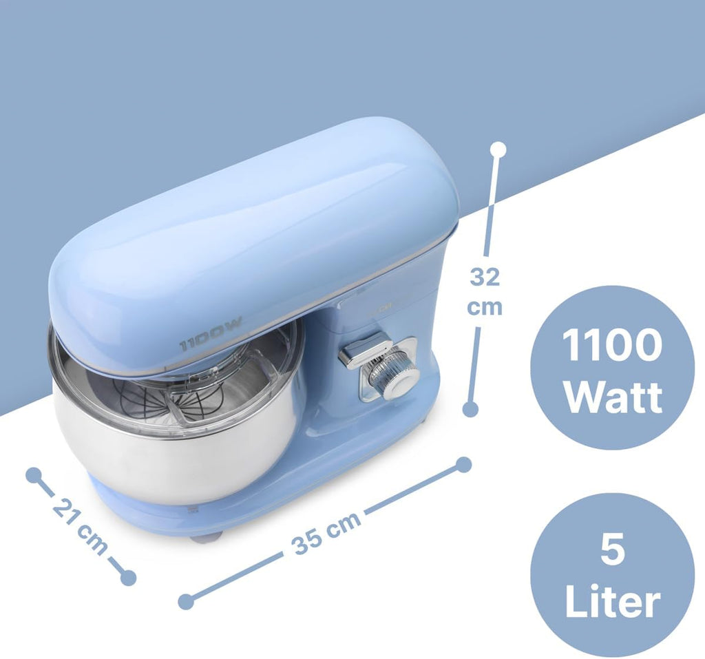 Clatronic Robot da Cucina retrò per impastare | Planetaria 5L con potente motore da 1100W | Impastatrice incluso gancio e frusta | Robot da cucina retrò con paraspruzzi e apertura di riempimento – KM 3711 rosa