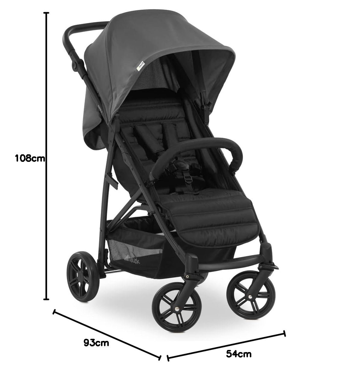 Hauck Buggy Rapid 4 per bambini dalla nascita fino a circa 3 anni, passeggino leggero pieghevole, con funzione reclinabile, regolabile in altezza, ampio cestino (nero)