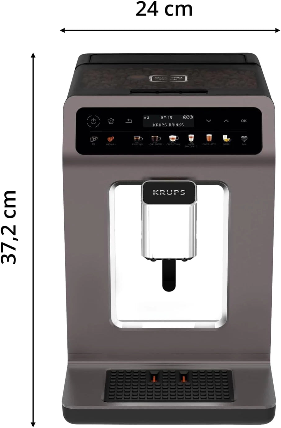 Krups Evidence One Macchina da Caffè Automatica con Tubo per il Latte, 12 Bevande, Funzione 2 Tazze, Display a Colori, Macchina del Caffè, Sigillo TÜV, Nero, EA895N10, Meteor Graphit