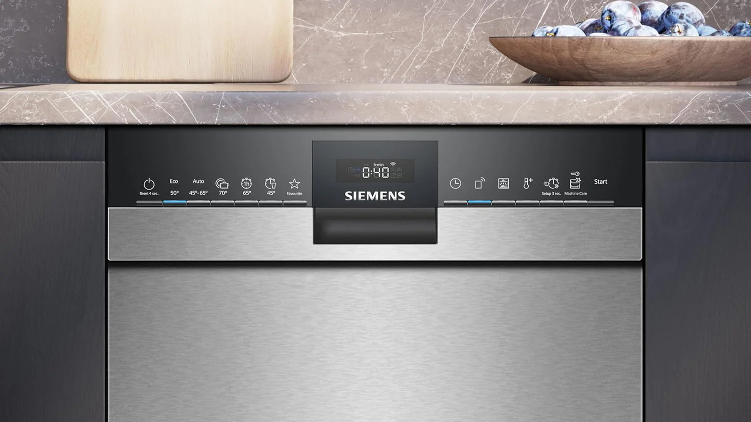 Siemens SR65YX08ME, iQ500 Lavastoviglie smart a scomparsa totale, larghezza 45 cm, cassetto portaposate, Zeolith, extra silenziosa, aquaStop, apertura automatica della porta a fine programma, varioSpeed, illuminazione interna