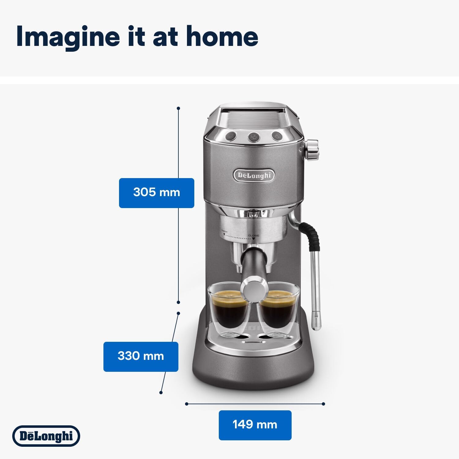 De'Longhi Dedica Style EC 685.M – Macchina da caffè espresso con portafiltro, con montalatte professionale, larga solo 15 cm, per caffè in polvere o cialde ESE, serbatoio dell'acqua da 1 l, argento