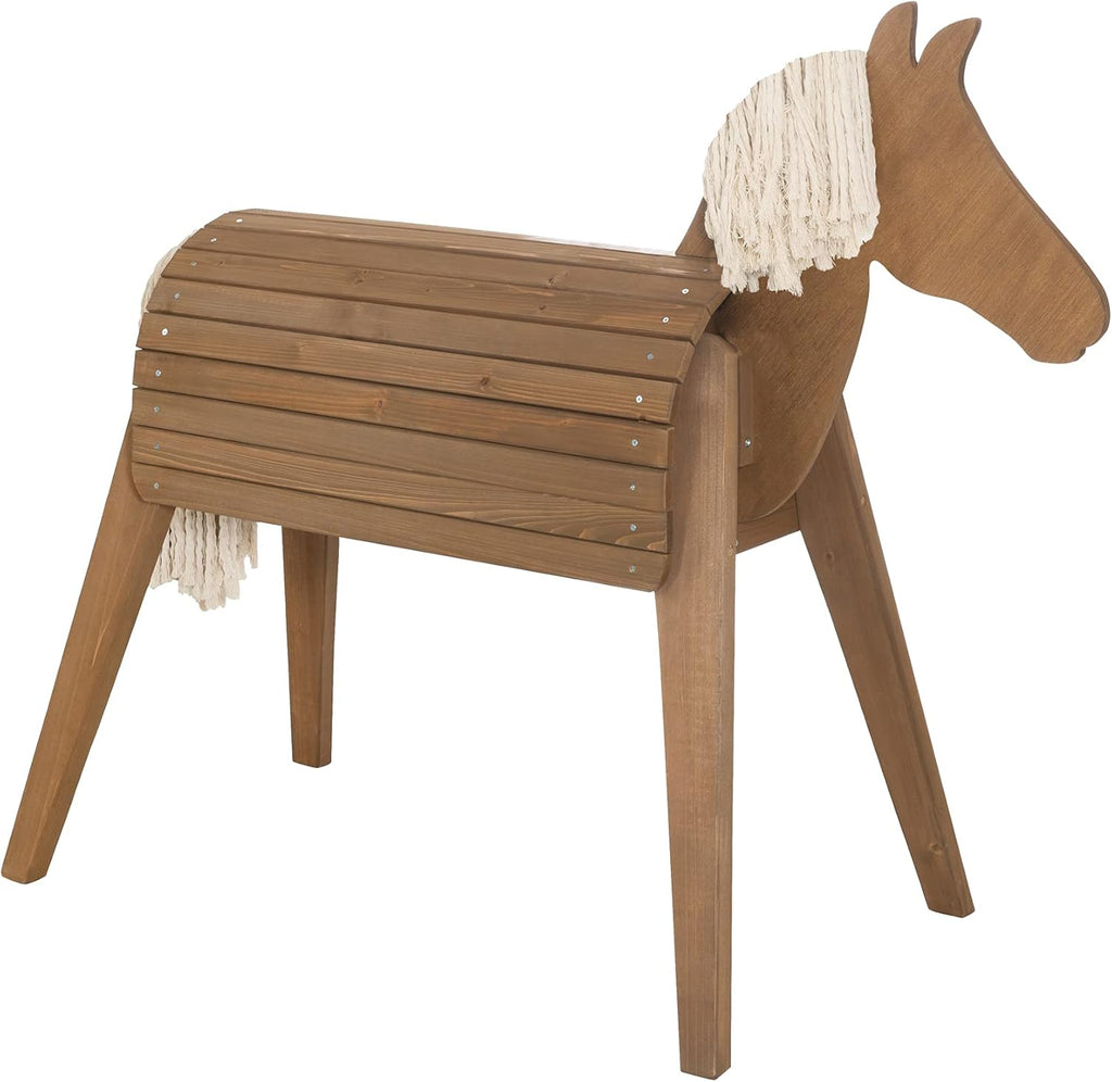 roba Holzpferd für den Garten - Voltigierpferd mit Mähne und Schweif - Spielpferd zum Turnen und Reiten - Holz massiv - Grau lasiert