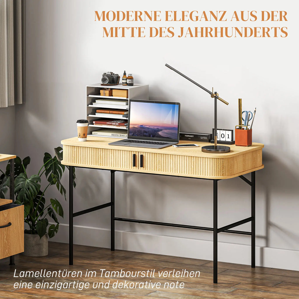 HOMCOM Scrivania con Vano Contenitore Decorazione a Lamelle Rovere