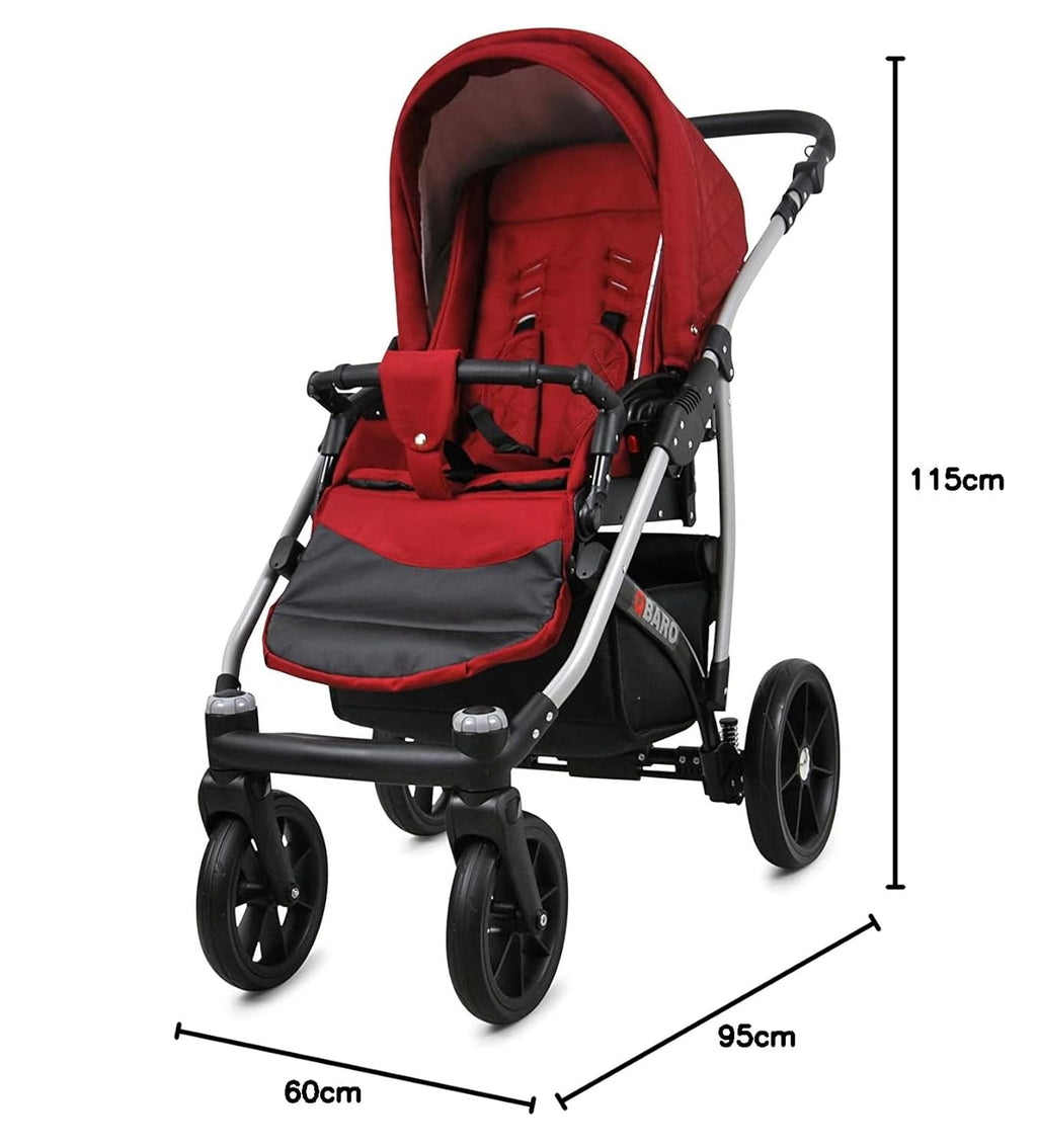 BabyLux® Bambimo Kinderwagen Set 3 in 1 - Qbaro - incl. Babywanne, Buggy Sportsitz, Auto-Babyschale - Autositz - Kinderwagenset - Kombikinderwagen mit Wickeltasche, Regenschutz usw.