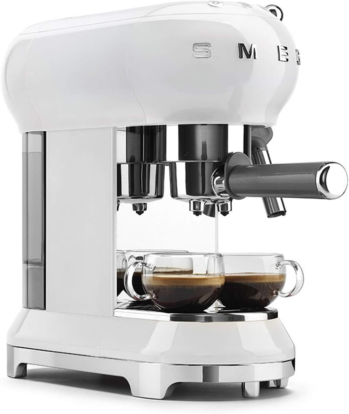 Smeg, ECF01WHEU Macchina da Caffè Espresso Manuale, Sistema Cappuccino, Thermoblock, Alloggiamento Tazze Grandi e Funzione Doppio Caffè, Serbatoio Acqua 1 l, Dimensioni Compatte, 1350W, Bianco