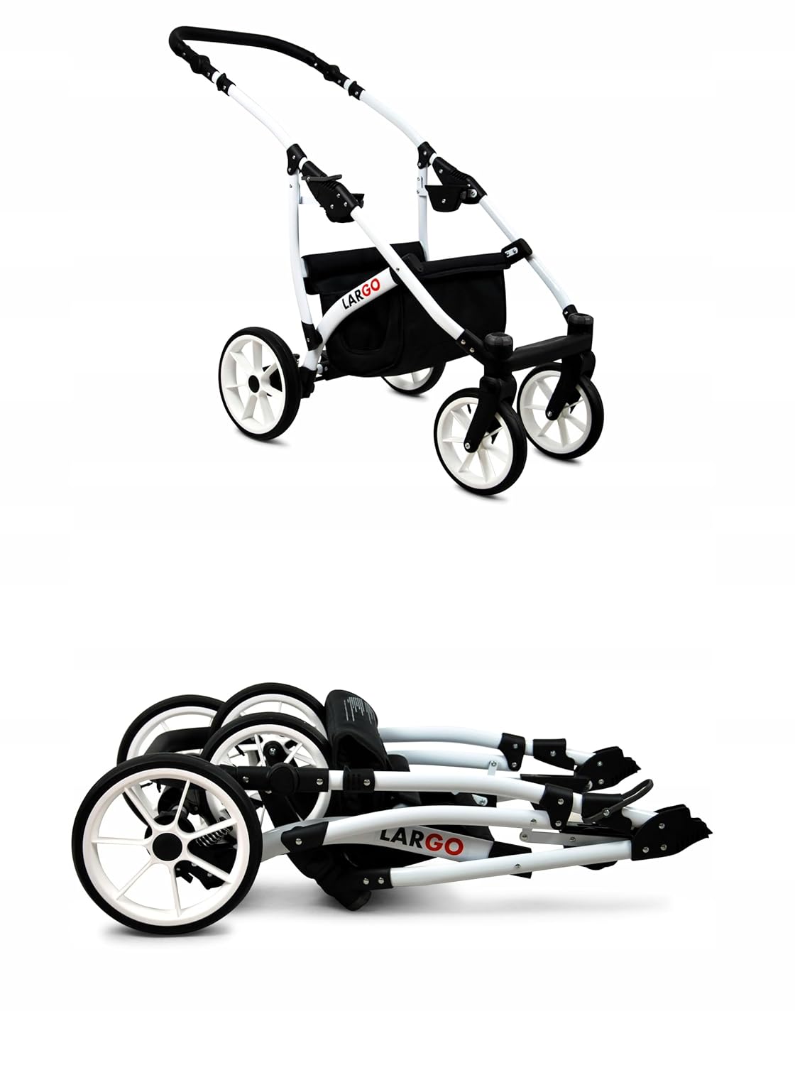 BabyLux Largo 2-in-1 Baby Kinderwagen Tief und Kinderwagen mit Zubehör Verstellbar und faltbar Aluminiumkonstruktion Wasserdicht Nicht abnehmbare Räder Brown Cream White Frame