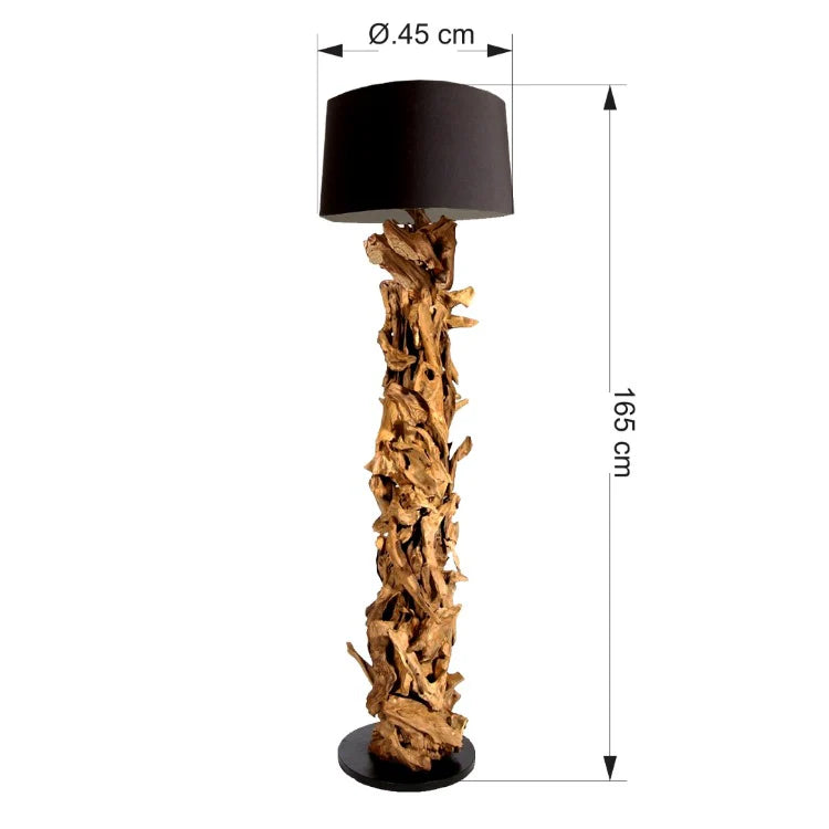 Piantana in legno di recupero CLEON | Altezza 165 cm | Paralume nero