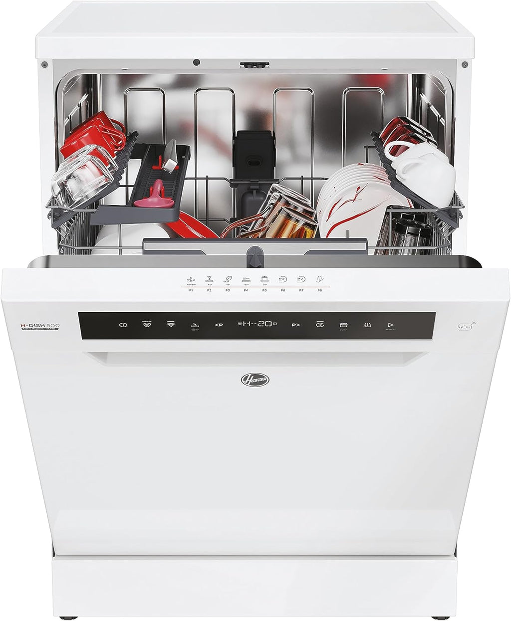 Lavastoviglie Hoover HF 4C6F0PW; 14 coperti; Libera installazione, 60 cm di larghezza; Classe di efficienza energetica C; Controllo intelligente con tecnologia WiFi + Bluetooth