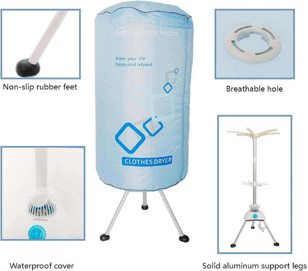 Concise Home Asciugatrice elettrica portatile 1000W grande capacità 10kg doppia lega di alluminio a risparmio energetico per vestiti bagnati interni asciugatrice ad aria calda