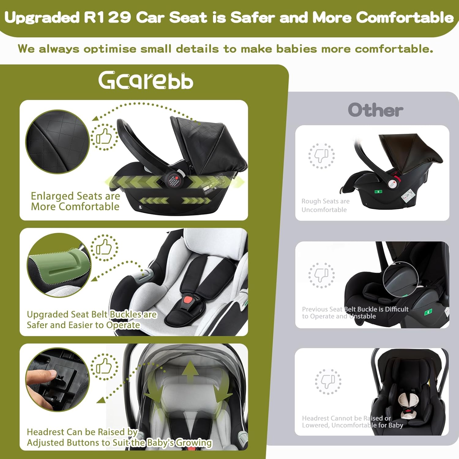 Gcarebb Passeggino 3 in 1, Buggy con Ovetto, Set Completo Passeggino Regolabile in Altezza, Passeggino Combinato con Telaio in Alluminio per Neonati 0-4 Anni