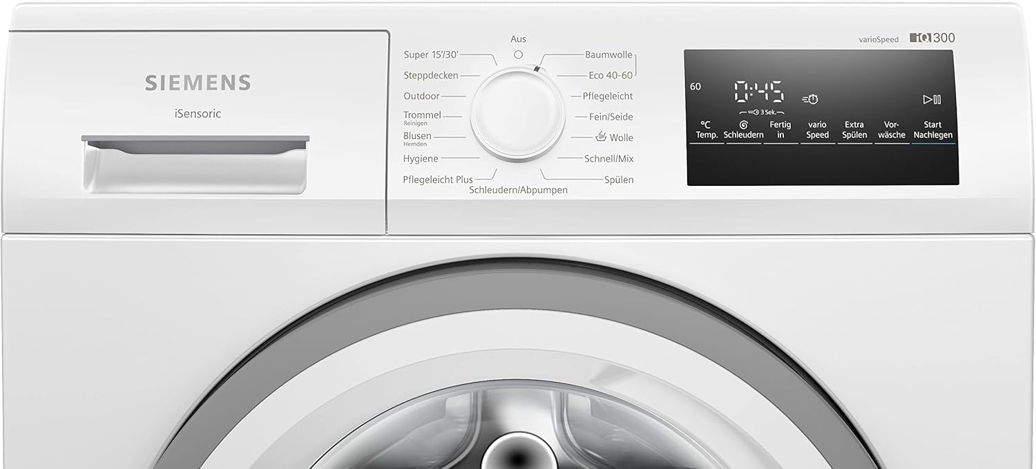Siemens WM14N223 Lavatrice iQ300, Carica frontale con capacità di 7 kg, 1400 giri/min, speedPack L, Display LED, Programma Outdoor, Bianco, 60 cm
