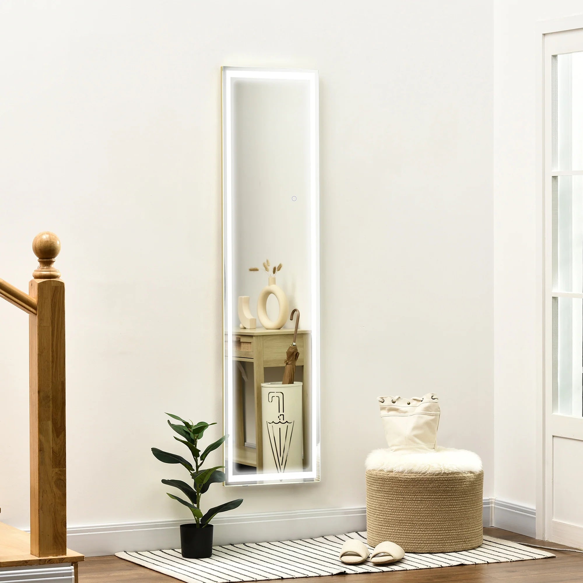 HOMCOM Specchio da Terra LED Dimmerabile 3 Colori Luce da Parete