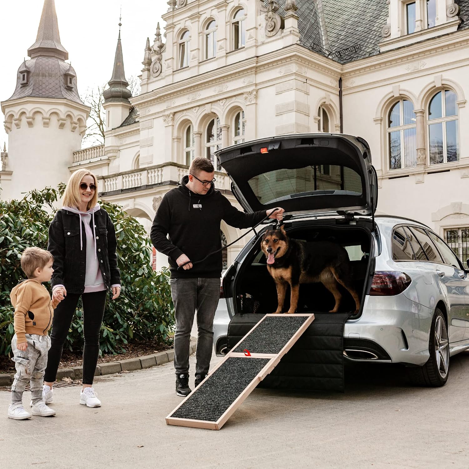 Holtaz Rampa per Cani Rampa per Gatti Scaletta per Cani per Letto o Divano Pieghevole in Legno Petwalk Scala per Cani Rampa di Carico per Animali Domestici con Inserto Antiscivolo Naturale