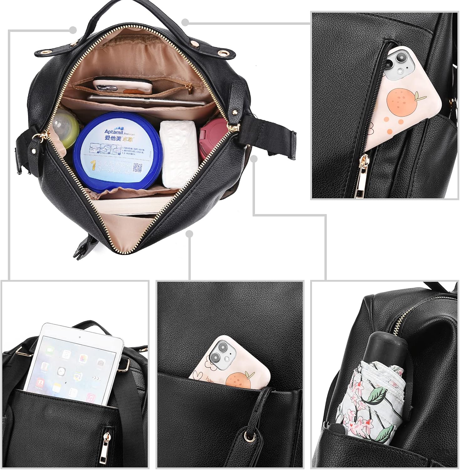 ARDIKAMA Diaper Bag Backpack Leather Backpack for Women Travel Dad Mother Outdoor Backpack (2 pieces)