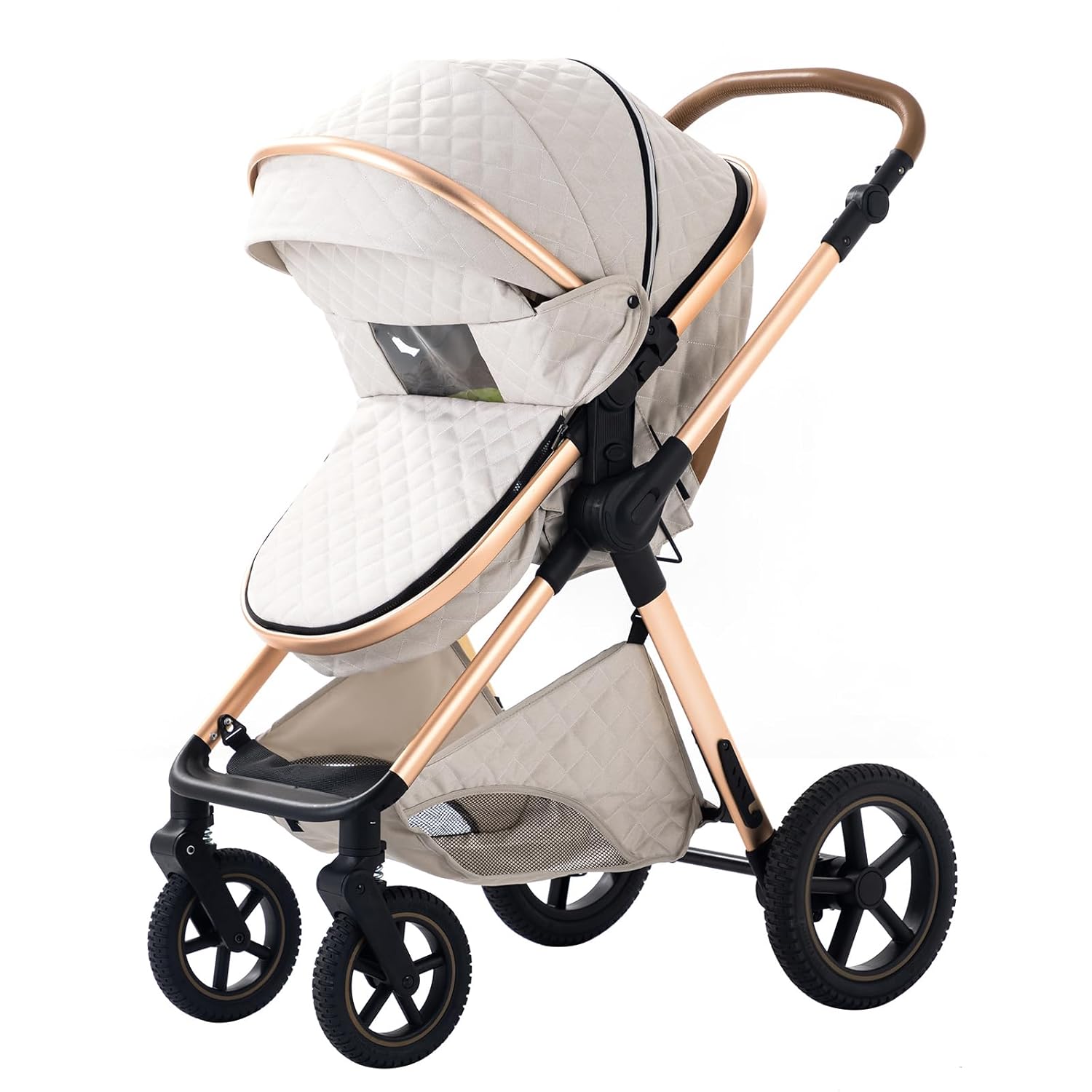Shineey kinderwagen 3 in 1 Buggy Babybett Komplett Set Einem Klick Zusammenklappbarer Kinderwagen, 3 in 1 KombiKinderwagen Aluminiumrahmen für Neugeborene