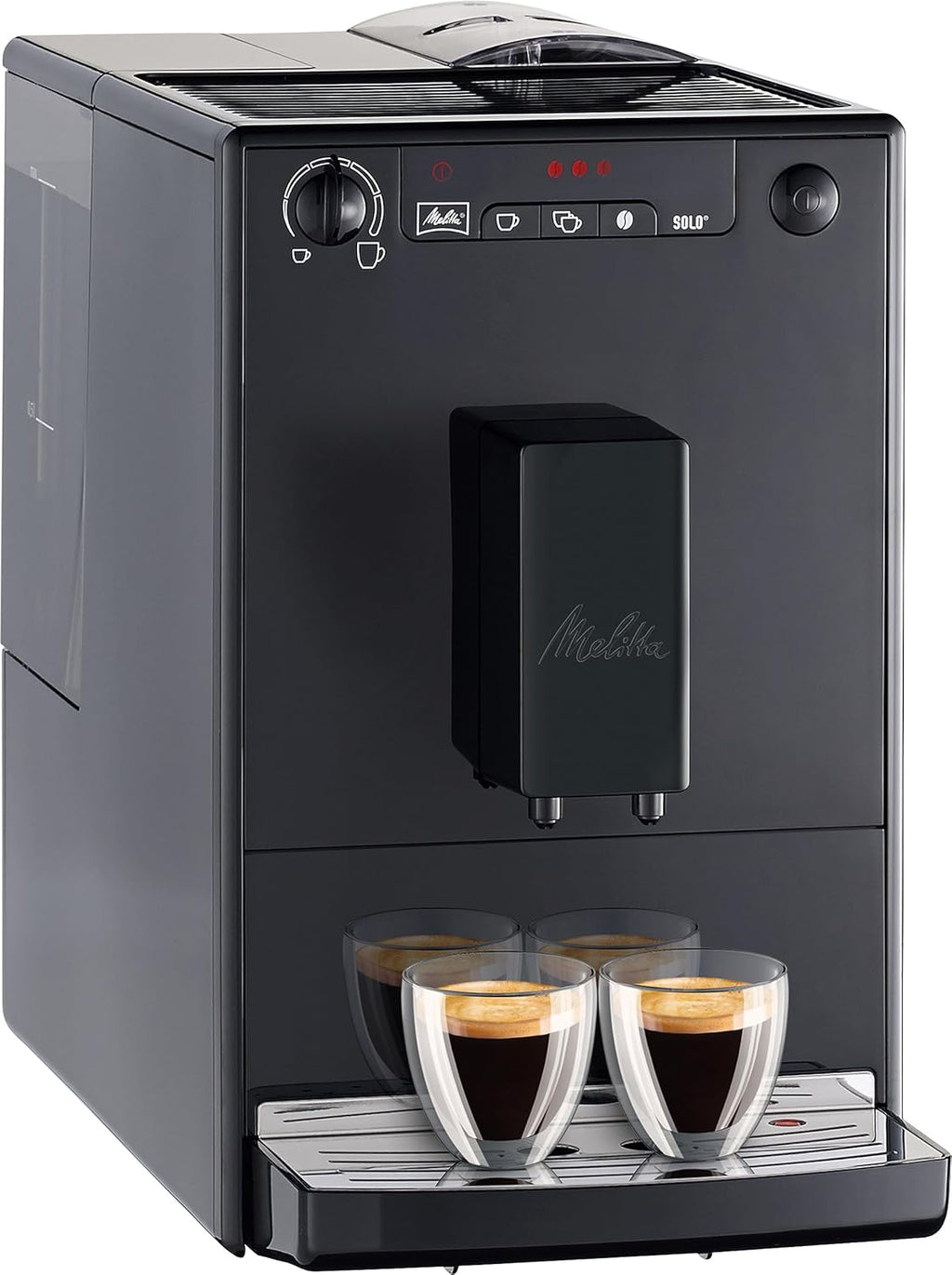 Melitta Solo - Macchina da caffè automatica con beccuccio regolabile in altezza, macchina da caffè piccola con serbatoio dell'acqua rimovibile, per es. espresso o caffè crema, argento