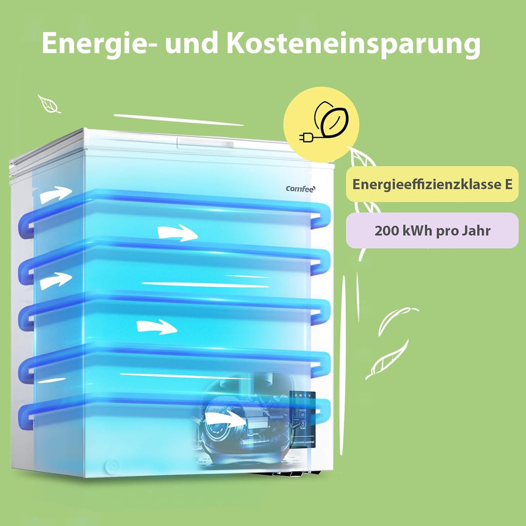 Comfee RCC100WH2(E) Congelatore a Pozzo/169 kWh/anno/85cm di altezza/99L/38dB/Bassa rumorosità/Tubo a D ad alta efficienza/Adatto a diversi scenari d'uso/Regolatore di temperatura regolabile/Bianco