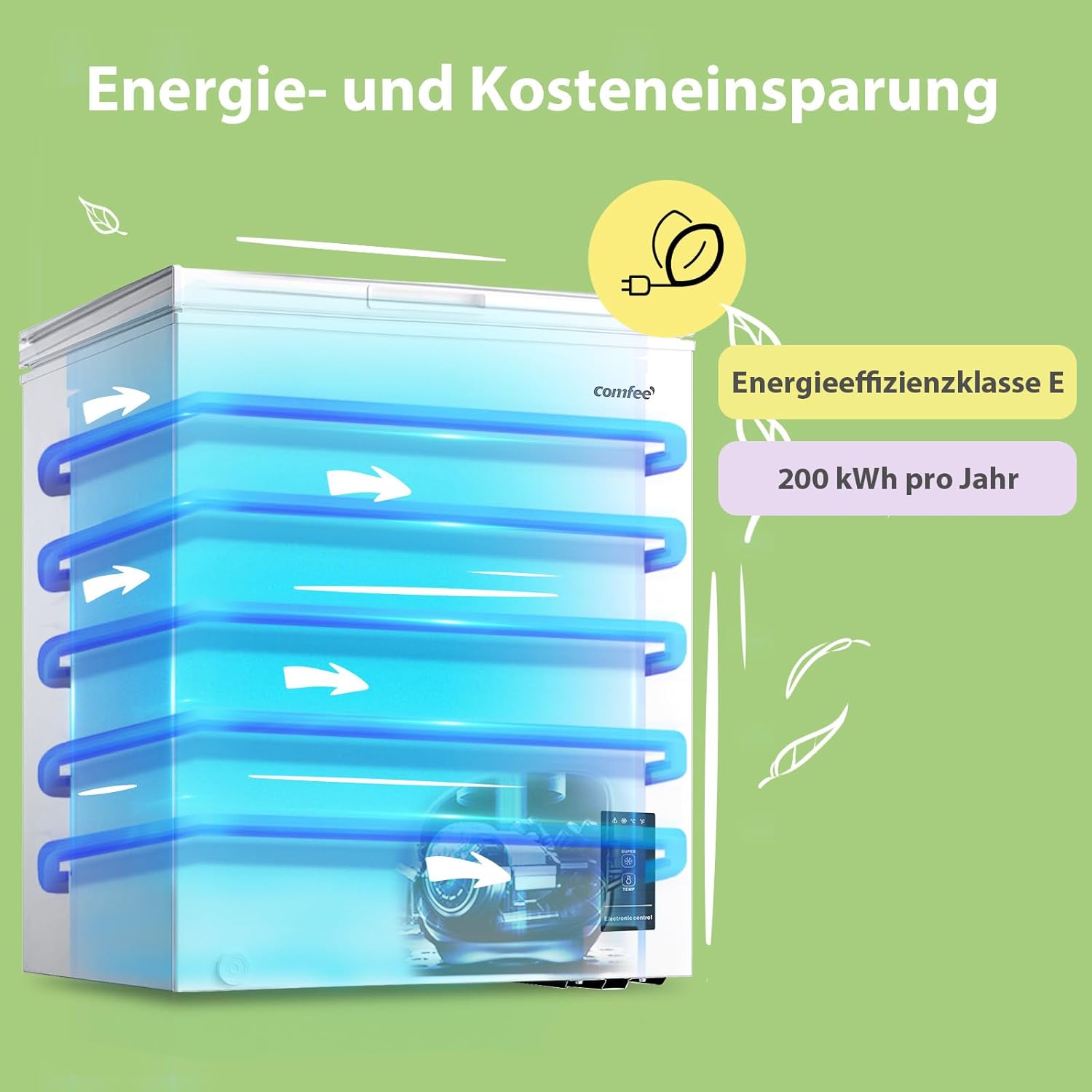 Comfee RCC100WH2(E) Congelatore a Pozzo/169 kWh/anno/85cm di altezza/99L/38dB/Bassa rumorosità/Tubo a D ad alta efficienza/Adatto a diversi scenari d'uso/Regolatore di temperatura regolabile/Bianco