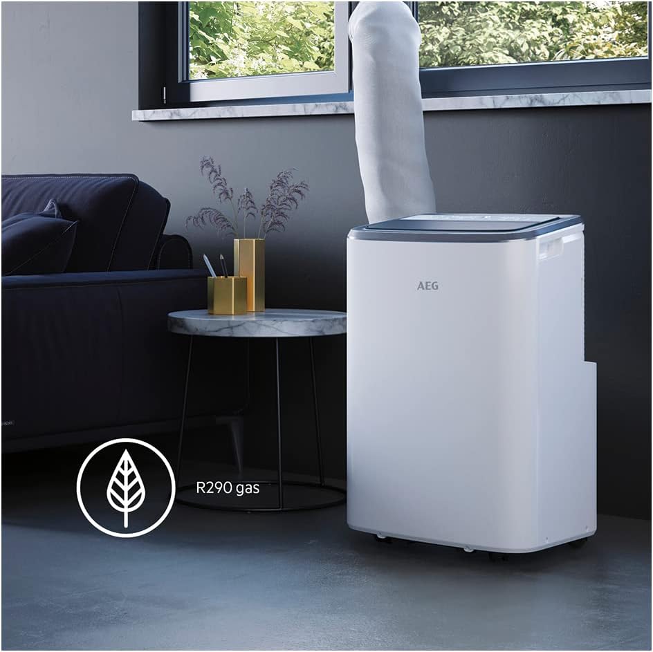 Condizionatore portatile AEG Chillflex Pro AXP26U338CW / display LED / pulsanti touch / telecomando / 30-40 m² / funzione di raffreddamento / ventilatore / funzione di deumidificazione / automatico / bianco/argento/nero