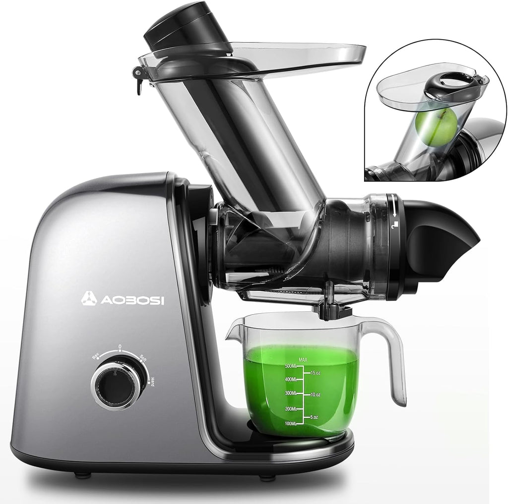 【Neues】Entsafter AOBOSI-Slow juicer mit 2 Geschwindigkeitsstufen-Entsafter gemüse und obst mit 8 stufiger Schnecke-Saftpresse mit Reinigungsbürste&2 Bechern-Obstpresse mit Reversierfunktion