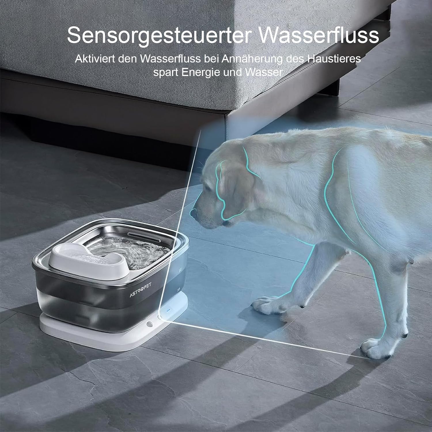 AstroPet 7L Trinkbrunnen für Hunde und Katzen, Ultraleiser, Kabelloser, Automatischer Katzenbrunnen und Hundebrunnen, 40 Tage Lange Akkulaufzeit, Weniger als 30dB Extrem Leiser (ADDF-003+ 2*AAWF-003)