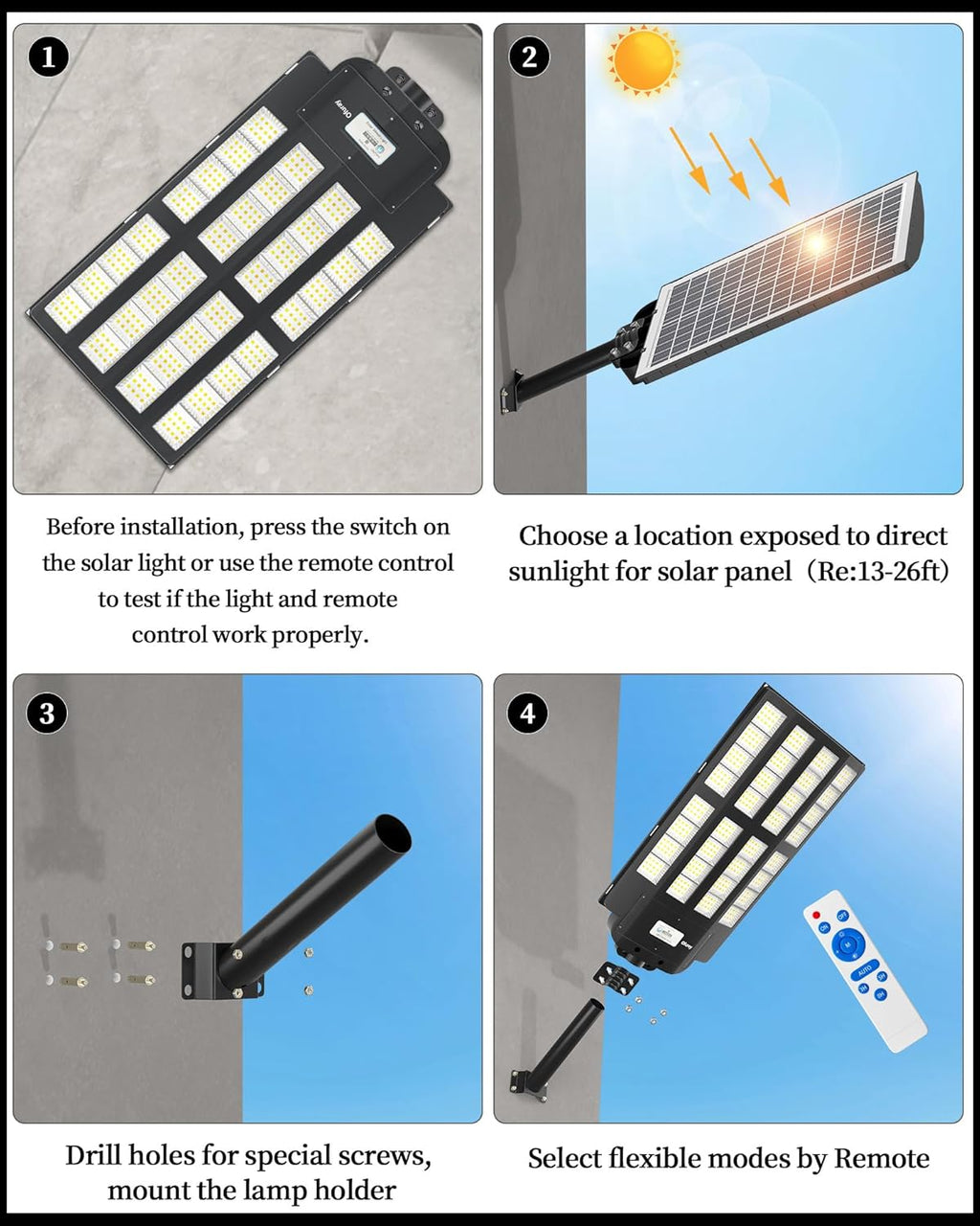 Ofuray 2000W Solar Straßenlaterne für Außen, 200000LM Solarlampen für Außen mit Bewegungsmelder, 6500K Solarleuchten Dämmerung bis zum Morgengrauen, IP67 Wasserdichte wegeleuchte für Parkplatz, Hof