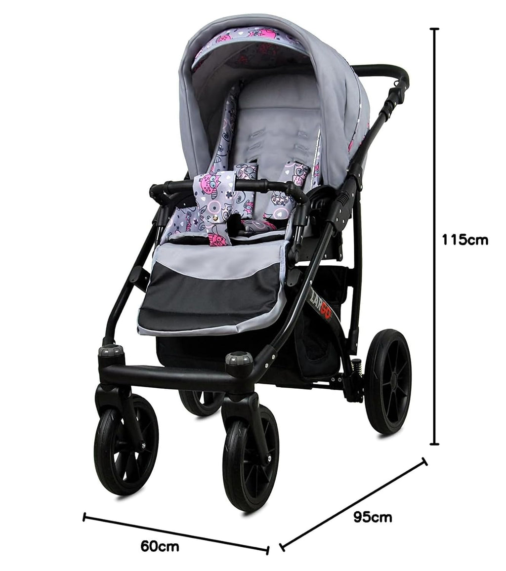 BabyLux Largo 2-in-1 Baby Kinderwagen Tief und Kinderwagen mit Zubehör Verstellbar und faltbar Aluminiumkonstruktion Wasserdicht Nicht abnehmbare Räder Brown Cream White Frame