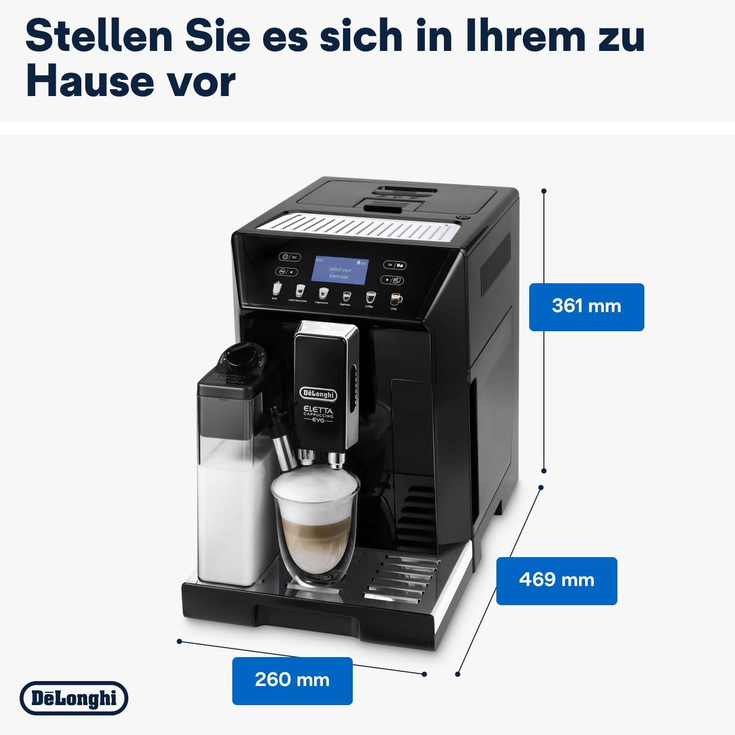 De'Longhi Eletta Evo ECAM 46.860.B Macchina automatica per caffè con sistema LatteCrema per il latte, cappuccino ed espresso con un solo tocco, display LCD e pulsanti a sfioramento, colore nero