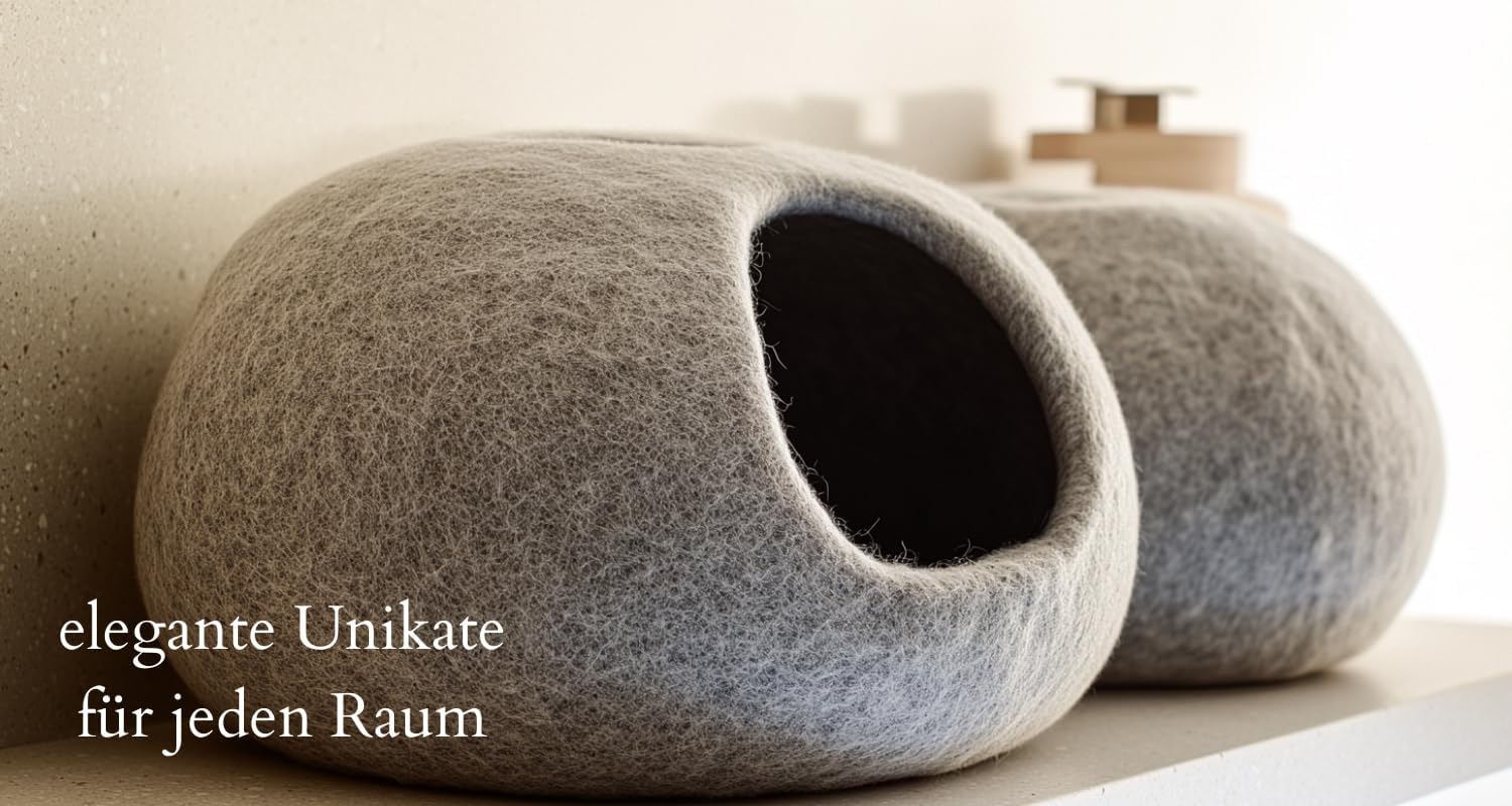 ecocasa Cuccia Casetta per Gatti Cuscino per Gatti XL – anche per Gatti Grandi – Esterno Robusto e Interno Morbidissimo – Fatto a Mano in Lana Neozelandese – Blu Oceano