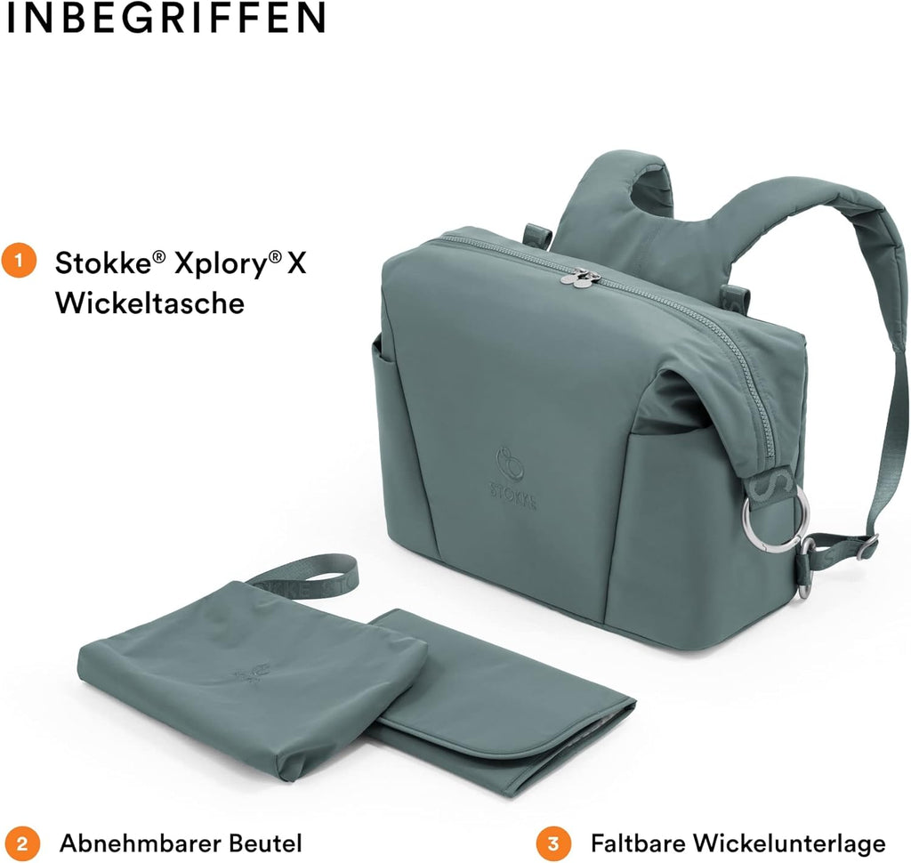 Stokke Xplory X Wickeltasche – Trageoption als Schultertasche oder Rucksack – Inklusive faltbarer Wickelunterlage & Beuteltasche – UPF 50+, wasserabweisend, leicht zu reinigen