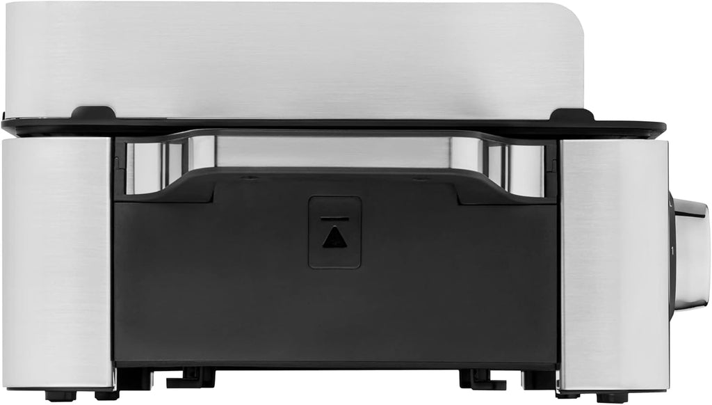 WMF Lono Master-Grill, Grill Elettrico, 50x28 cm, Grill Elettrico da Tavolo con Paravento e Vaschetta Raccogligocce, Certificato per Esterni per Barbecue, 2 Superfici di Cottura Regolabili Separatamente, 2400 W, Acciaio Inossidabile Opaco