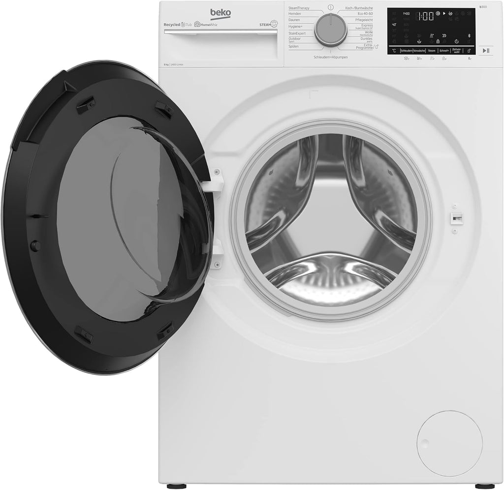 Beko B5T4824IF bPRO Asciugatrice 500 W, 8 kg, Carica Frontale, Pompa di Calore, Adatta per chi soffre di allergie, 15 Programmi, Funzione Vapore, Antipiega, Programma Silenzioso, Cesto AquaWave, Bianco
