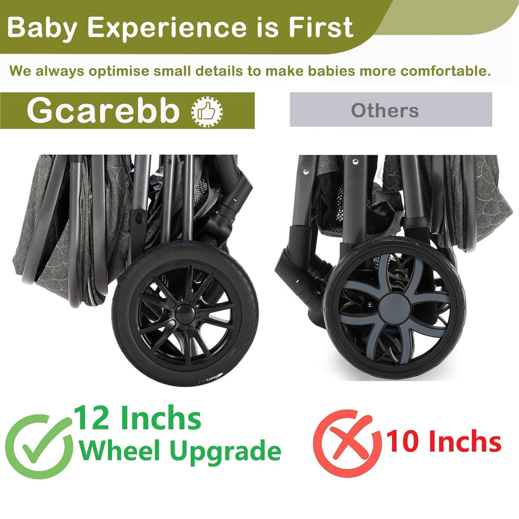 Gcarebb Passeggino 3 in 1, Buggy con Ovetto, Set Completo Passeggino Regolabile in Altezza, Passeggino Combinato con Telaio in Alluminio per Neonati 0-4 Anni