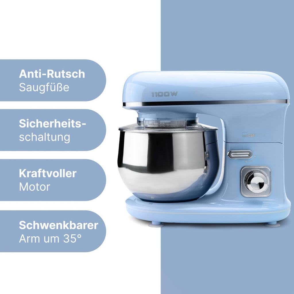 Clatronic Robot da Cucina retrò per impastare | Planetaria 5L con potente motore da 1100W | Impastatrice incluso gancio e frusta | Robot da cucina retrò con paraspruzzi e apertura di riempimento – KM 3711 rosa