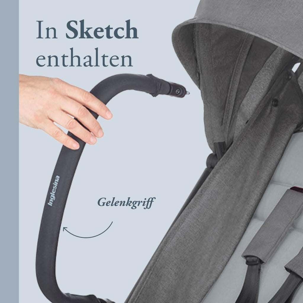Inglesina Sketch Kinderwagen Leicht und Kompakt, Schwarz, Bequem, bis zu 17kg, Einhand-Faltung, UPF 50+