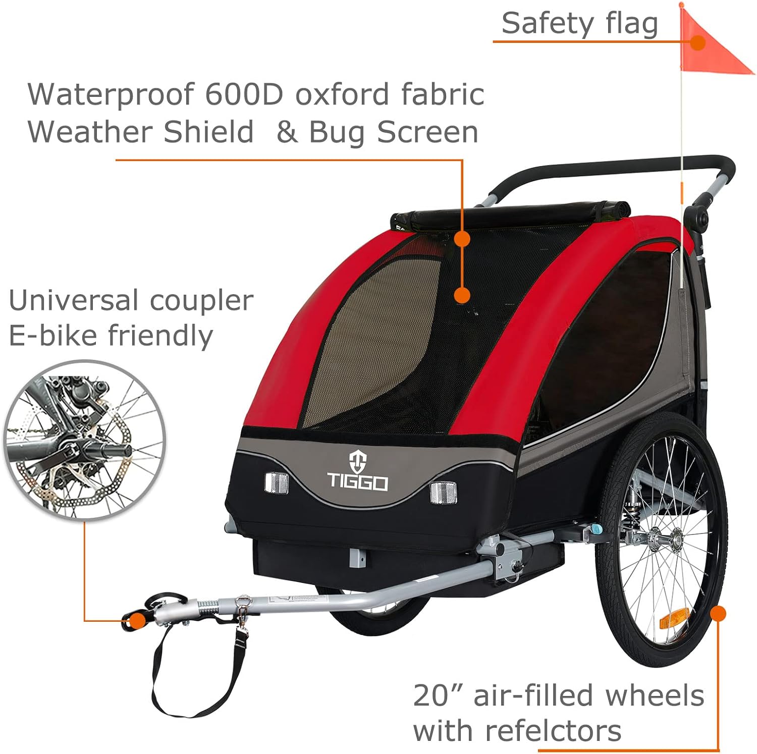Tiggo S2 Rimorchio per Bambini con Sospensioni Jogger 2 in 1 Passeggino Bicicletta Rimorchio Girevole a 360°