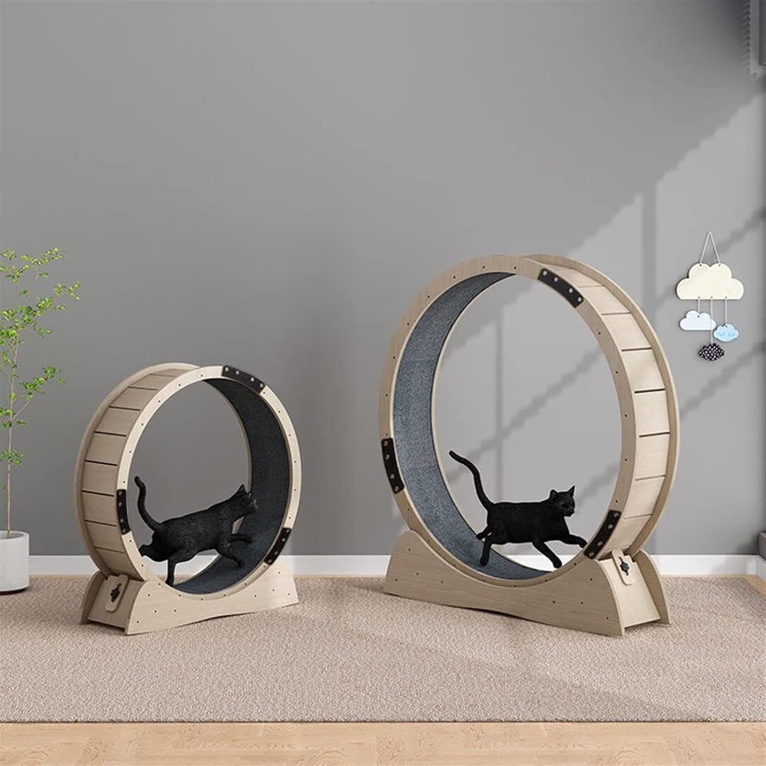 Katzenlaufrad 3 in 1 Katzen Laufrad Holz 85/100/120cm Durchmesser Großes Laufrad Für Katzen mit Griffpads Sperrvorrichtung und TPE Silent Wheel Katzenlaufrad für Katzen Drinnen Cat Wheel(Size:Diameter