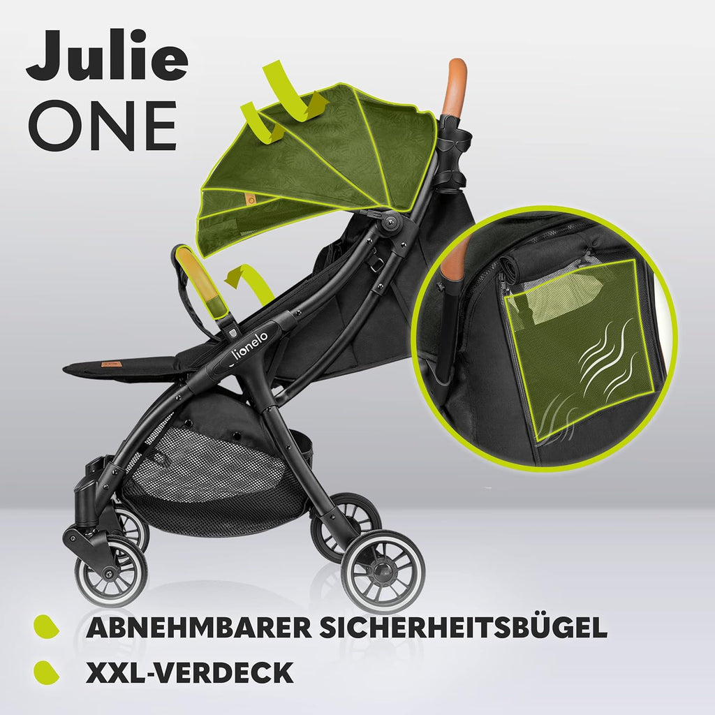 LIONELO Julie One Passeggino da 0 a 22 kg, schienale e poggiagambe regolabili, zanzariera, coprigambe, portabicchieri e borsa da trasporto, pieghevole