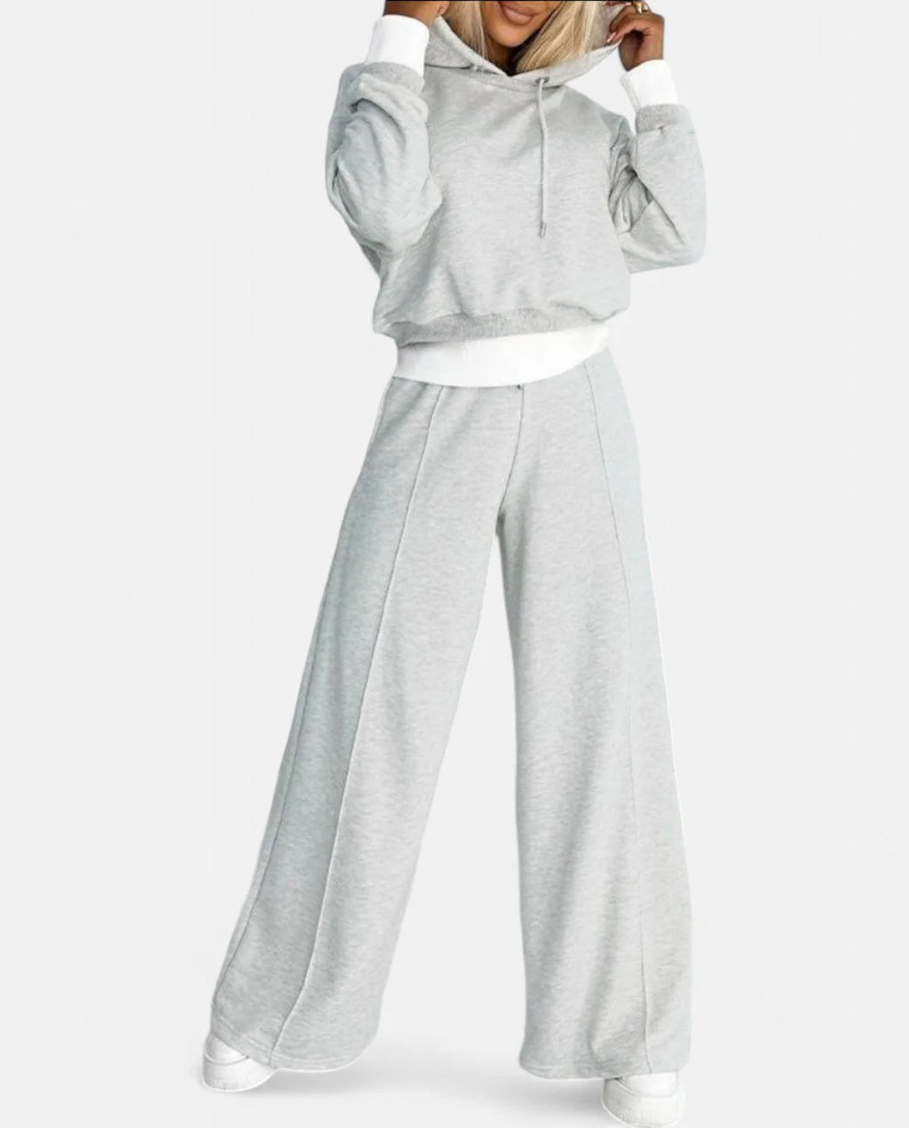2-teiliges Set aus einem zweifarbigen Kapuzenpulli mit verstellbarem Kordelzug, passend zur Hose mit weitem Bein