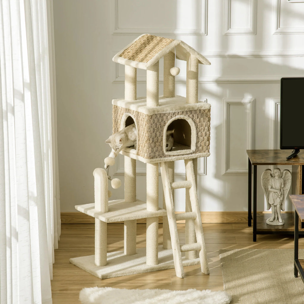 PawHut Tiragraffi Cuccia Gatto 2 in 1 con Pali in Sisal