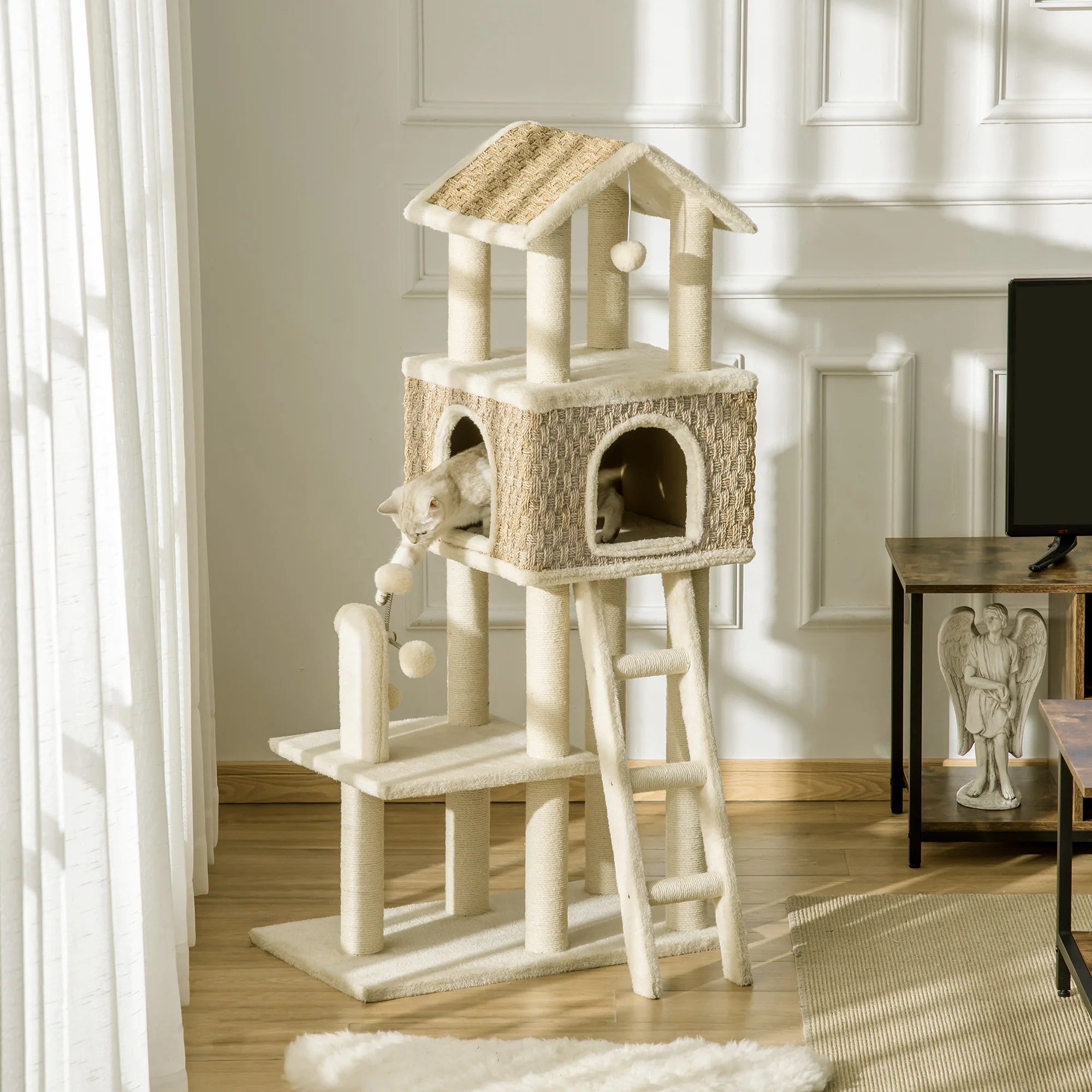 PawHut Tiragraffi Cuccia Gatto 2 in 1 con Pali in Sisal