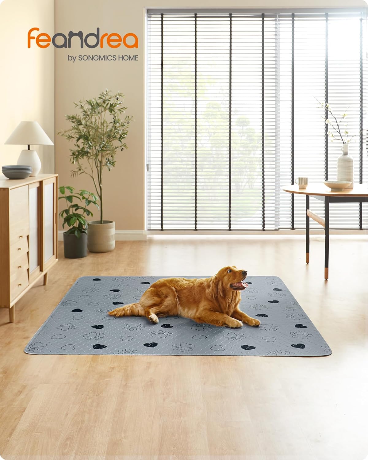 Feandrea Welpen-Unterlagen waschbar, Wiederverwendbare Matten für Hunde, 152 x 122 cm, 2er Set, XL, Hundetoilette, auslaufsicher, rutschfest, super saugfhig, Katzen, Kaninchen, grau PTD048G01