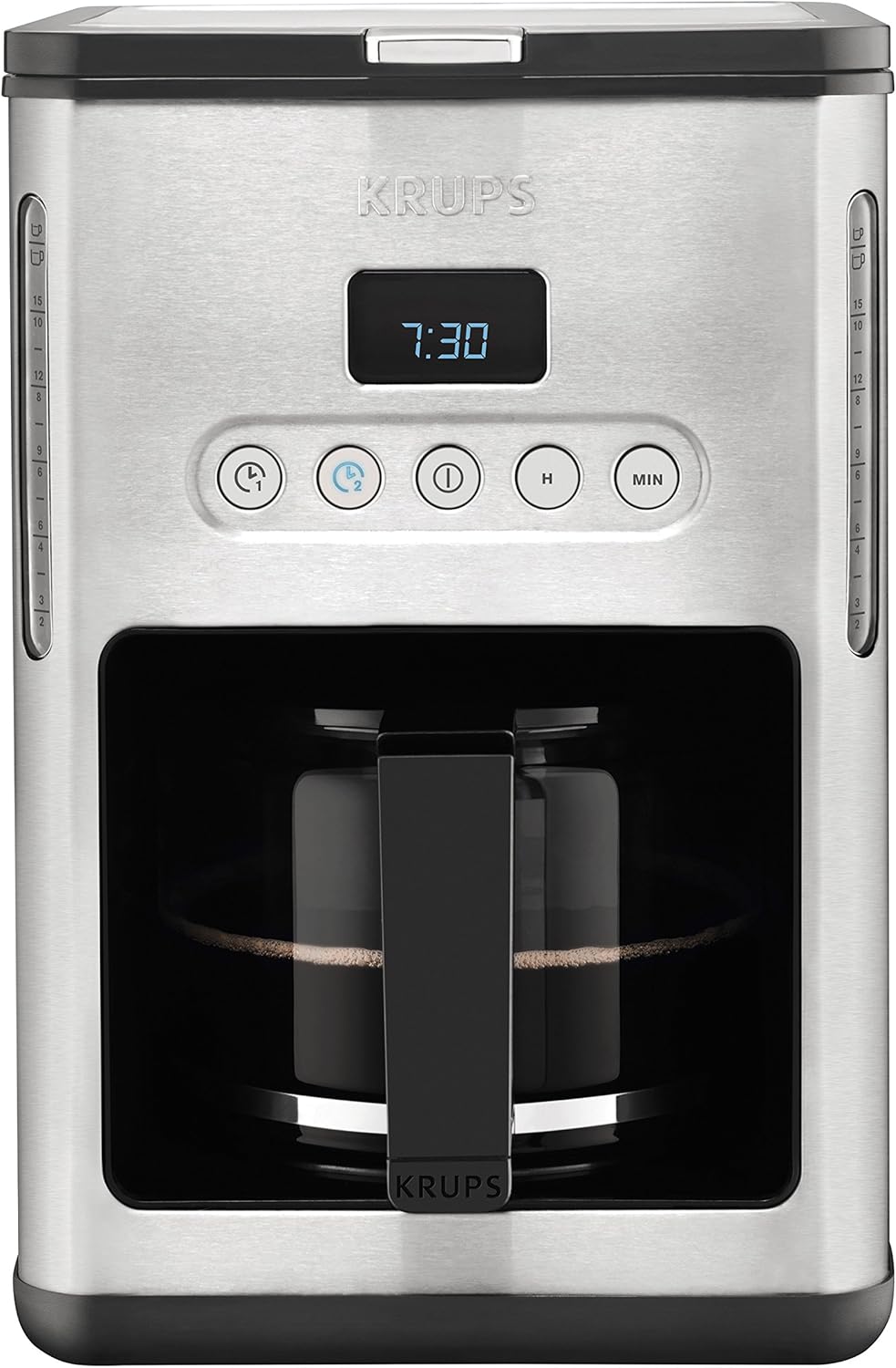 Krups KM442D Caffettiera con filtro Premium | 10-15 tazze | 1.000 Watt | programmabile | funzione scalda bevande | acciaio inossidabile | nero