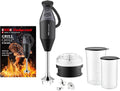 ESGE Zauberstab M 200 BBQ 98215 Frullatore a immersione nero, mixer, frullatore a mano, professionale, incl. accessori, fino a 17.000 giri/min, 200 Watt, design ergonomico dell'impugnatura, doppio interruttore, centratura a innesto, motore AC