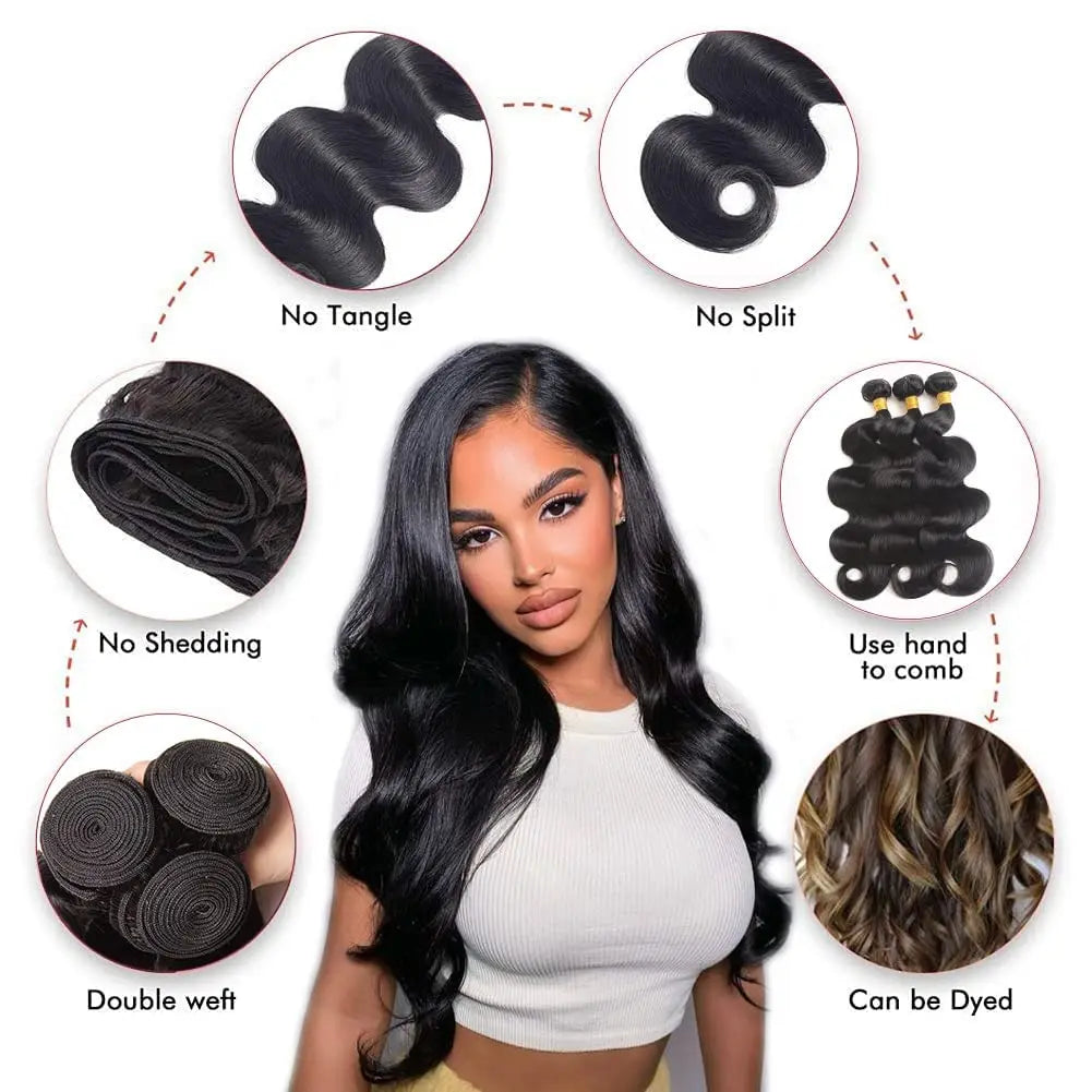 LavishBeauty Extension Capelli Brasiliani Body Wave Verigini con Frontale in Pizzo HD 13x4