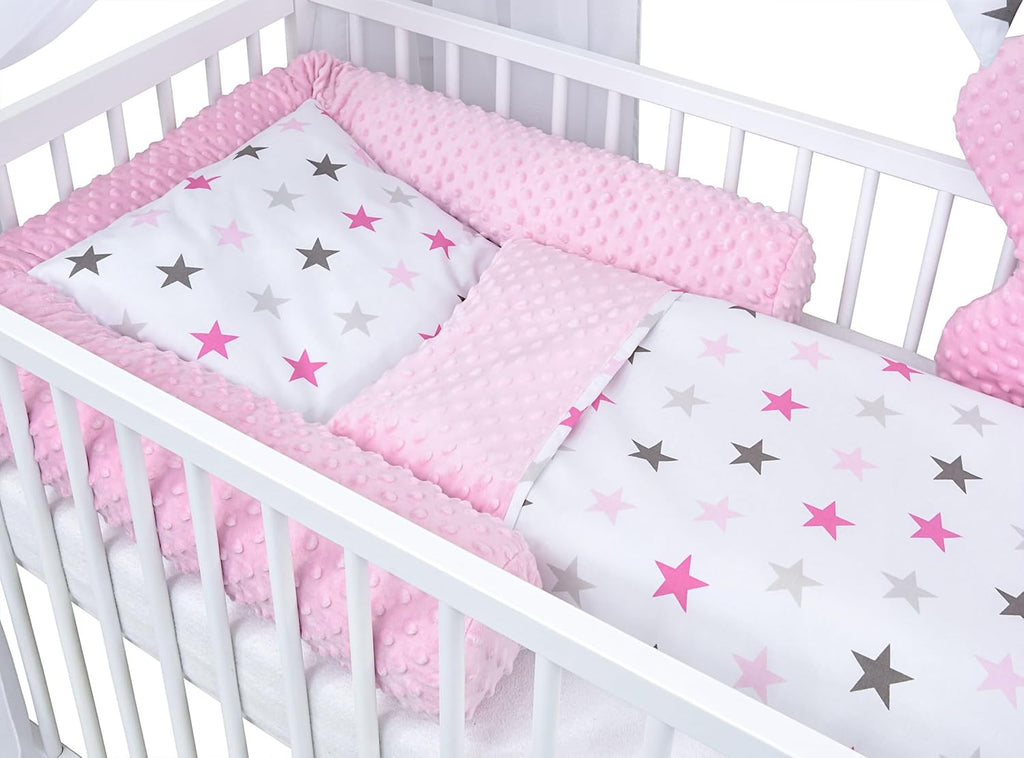 Baby Delux Lettino per Bambini Set Completo Casetta 60x120 cm Bianco con Cassetto Sponda Paracolpi Materasso Biancheria da Letto Set Decorativo (Stelle del Principe)
