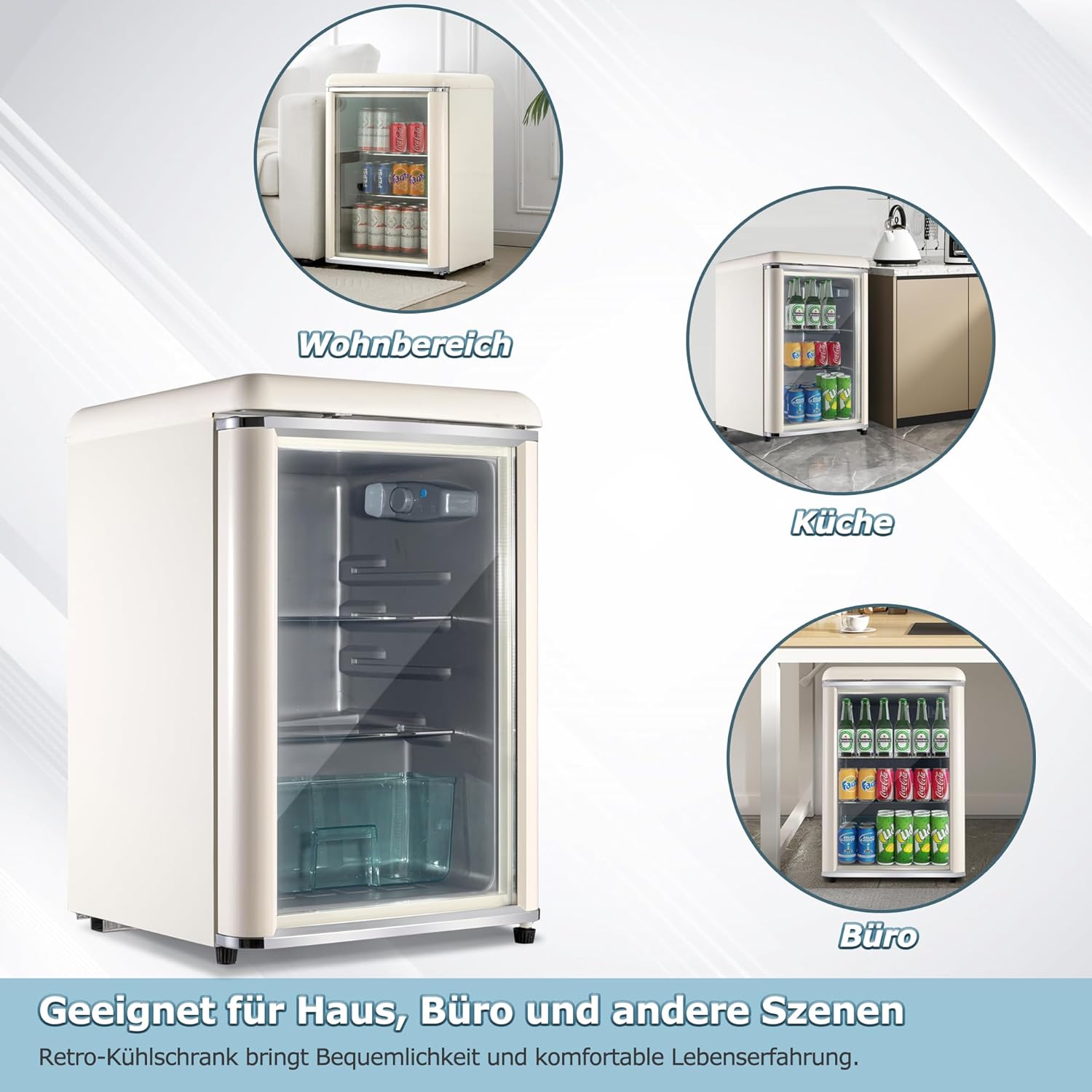 Frigorifero Merax 128L, Frigorifero da incasso per bevande con frigorifero da 120L + congelatore da 8L, con luce LED interna e ripiani regolabili, silenziosissimo per ristorante, bar, bevande e birra