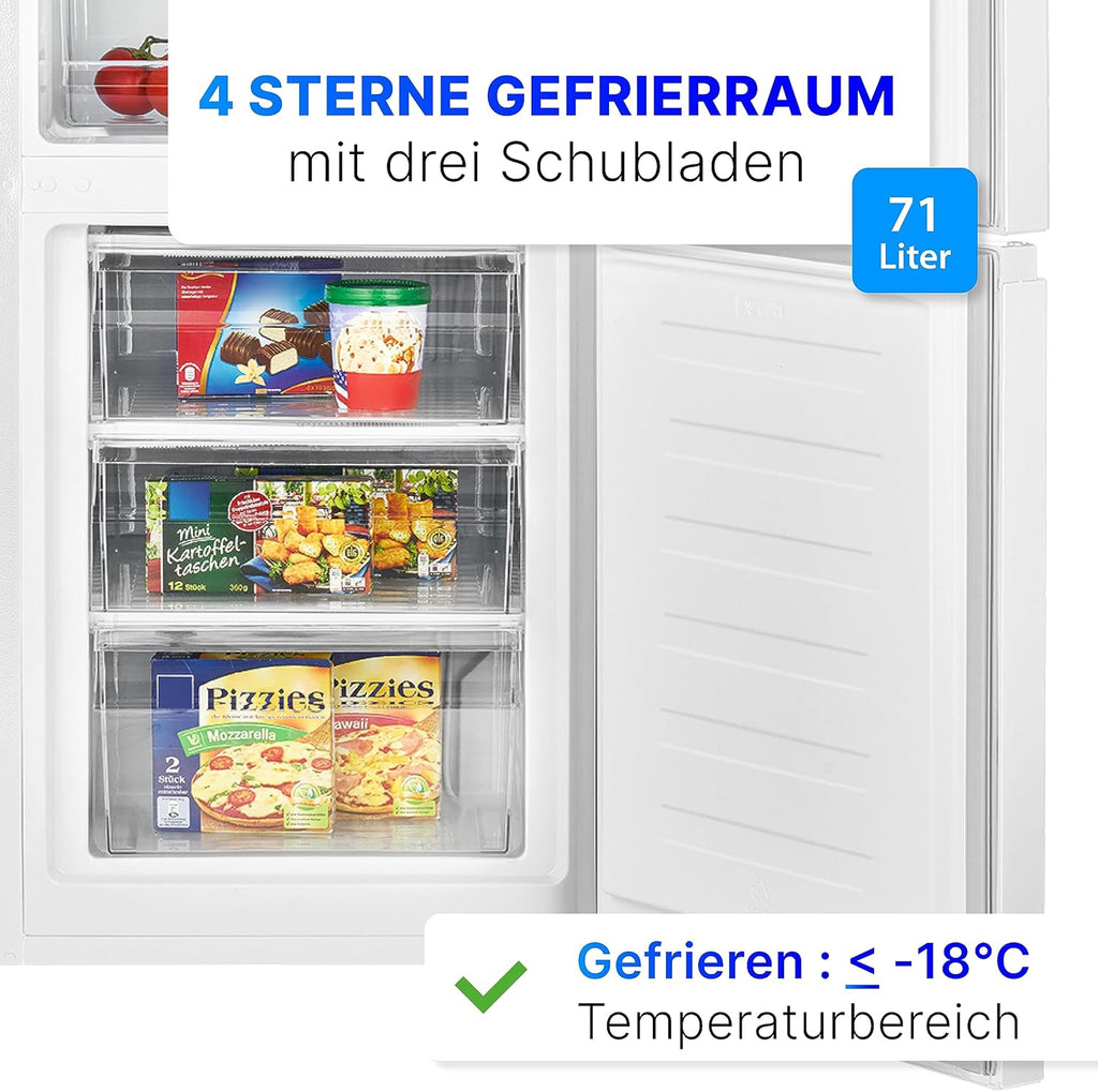 Combinazione frigo-congelatore Bomann®, capacità netta 269 L - Frigorifero: 198 L | Congelatore: 71 L, a risparmio energetico, silenzioso 39 dB, LED, porta reversibile, Altezza: 180 x Larghezza: 55 x Profondità: 55,8 cm - KG 184.1 bianco