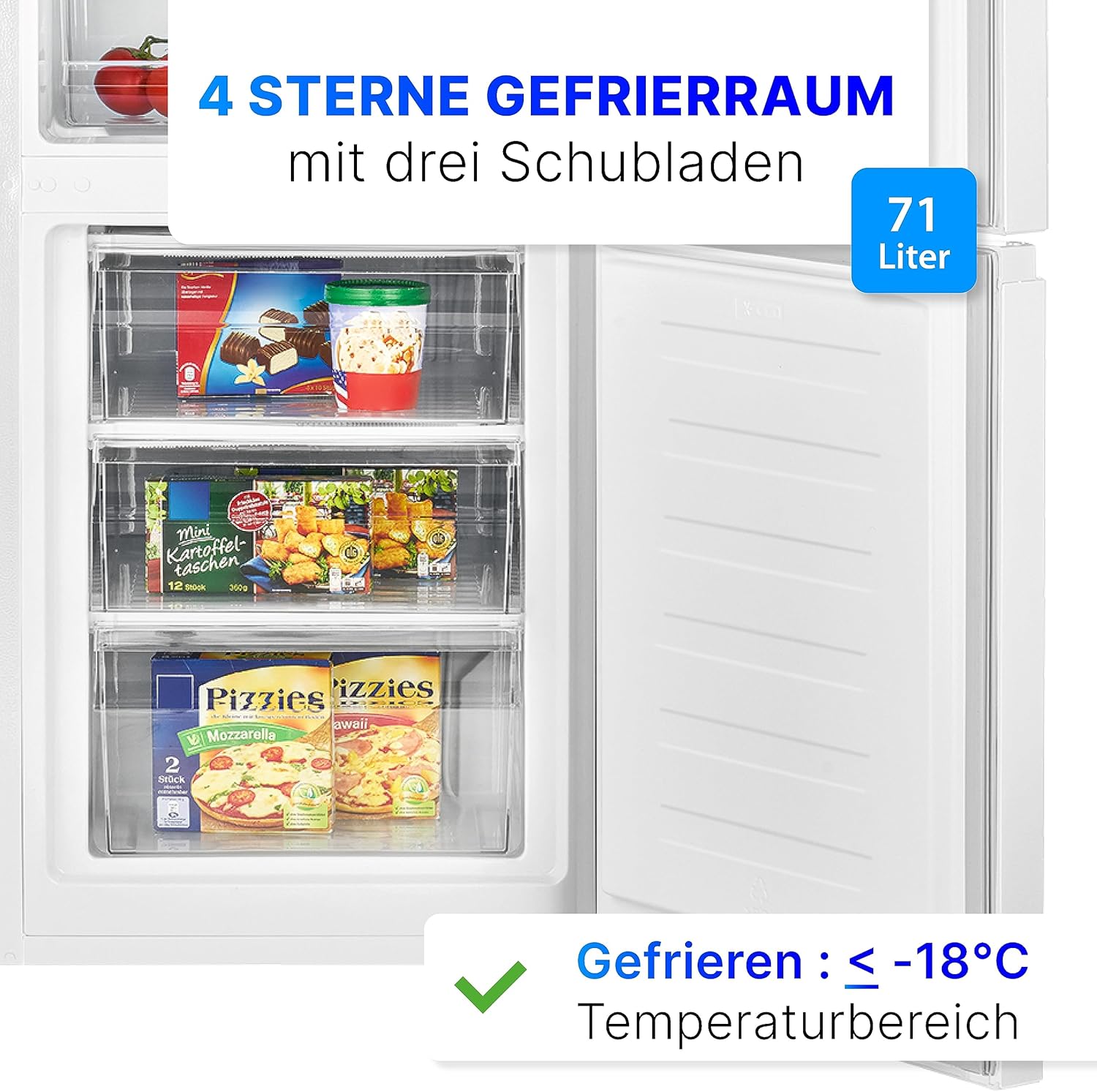 Combinazione frigo-congelatore Bomann®, capacità netta 269 L - Frigorifero: 198 L | Congelatore: 71 L, a risparmio energetico, silenzioso 39 dB, LED, porta reversibile, Altezza: 180 x Larghezza: 55 x Profondità: 55,8 cm - KG 184.1 bianco