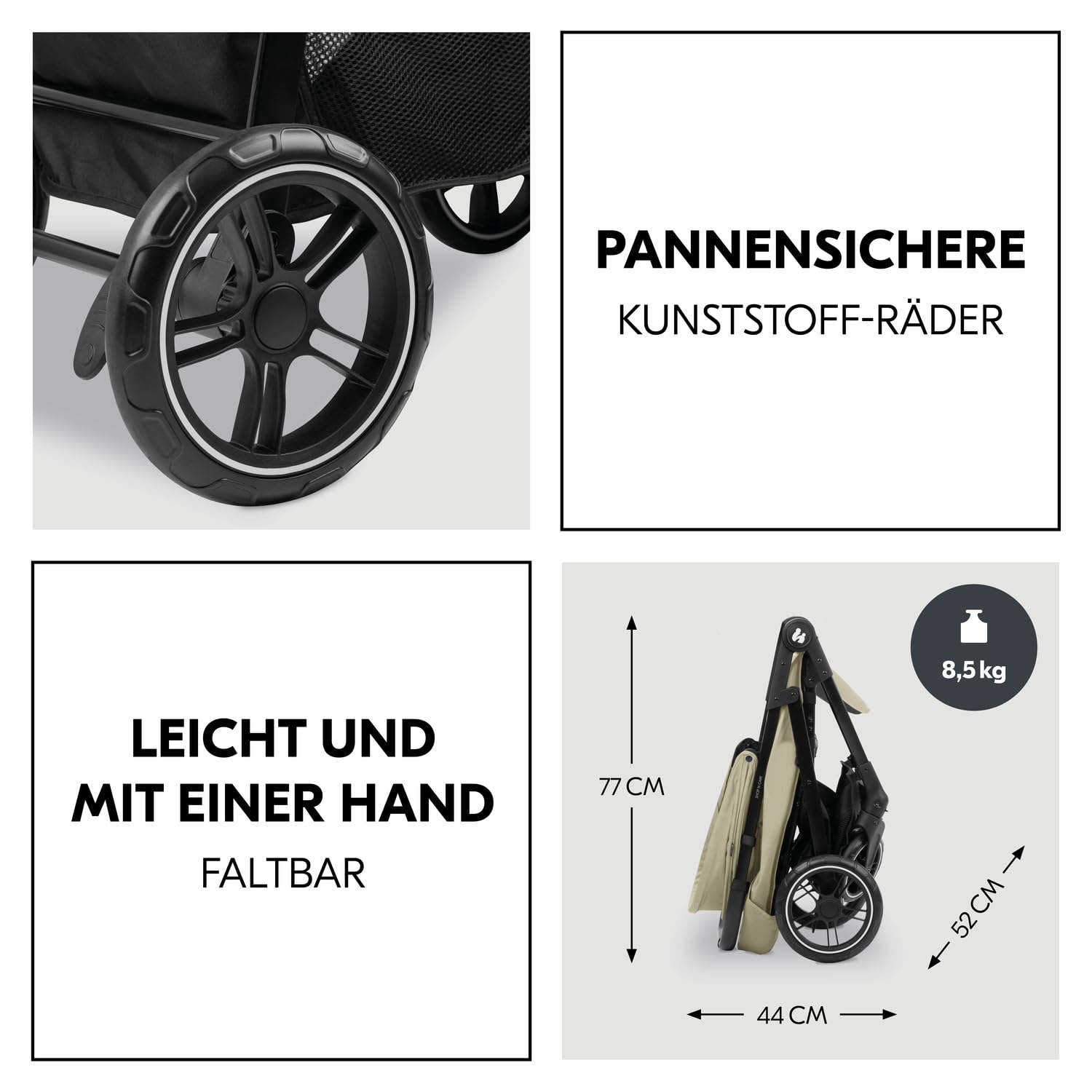 hauck Set Trio 3in1 Shop N Care con Passeggino, Navicella, Seggiolino Auto dalla nascita fino a 22 kg, Chiusura Compatta, Reclinabile, Portabicchieri & Vassoio, Protezione UV 50+ (Grey)